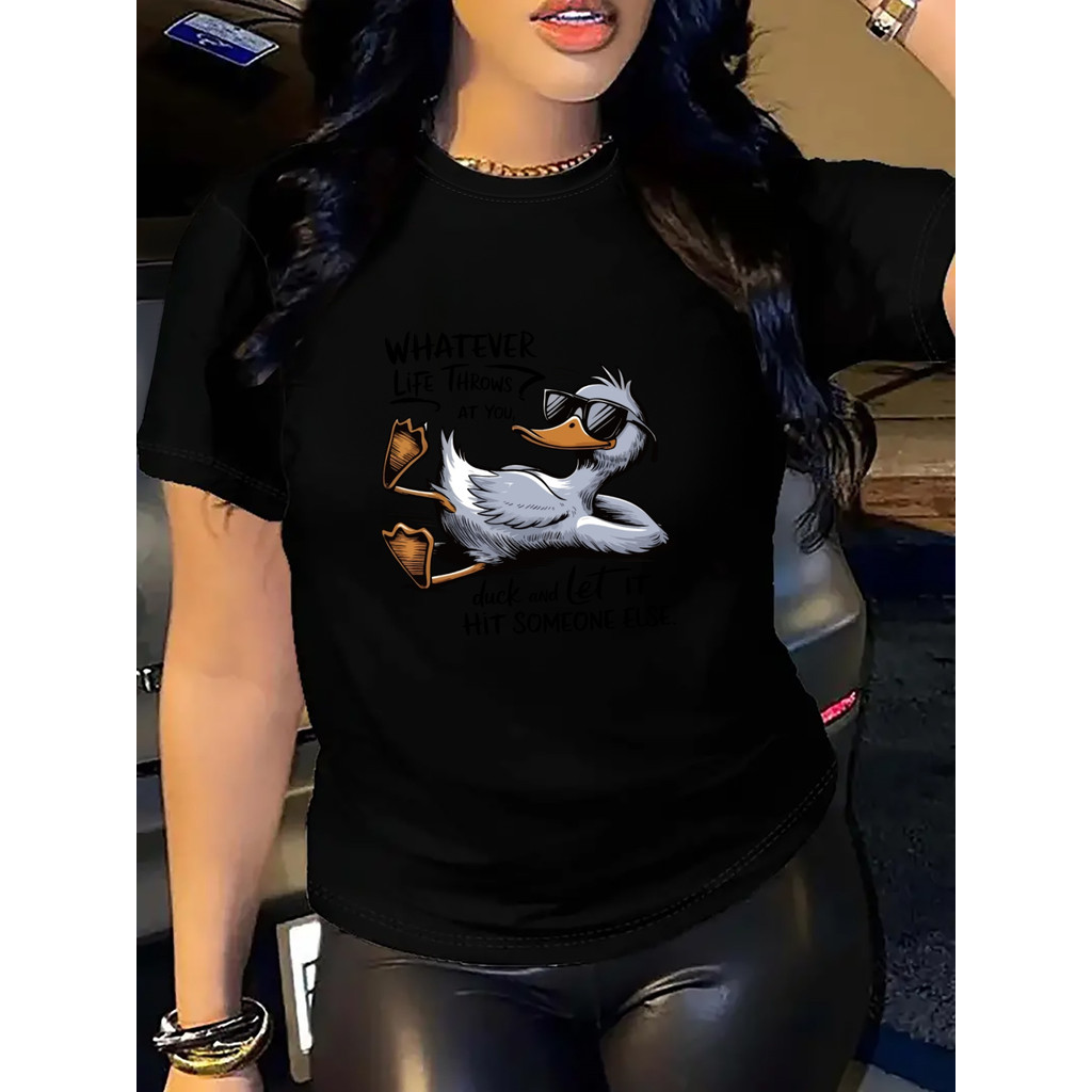 Camiseta Feminina com Estampa Divertida de Pato, Frase Engraçada, Confortável.