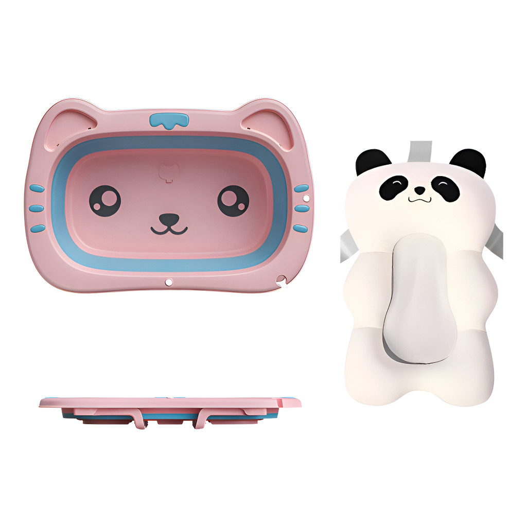 Banheira Dobrável Retrátil Gatinho Vitoriana + Cama Panda