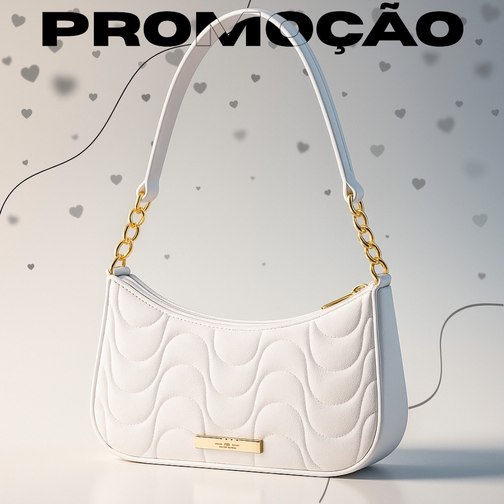 Bolsa Feminina Meia Lua Branca Estilo Baguete Com Alça Curta Dourada em Oferta na Shopee