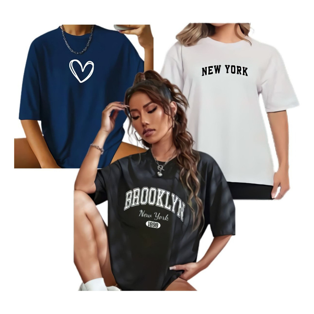 Kit 3 Camisetas Femininas Fitness Oversized Personalizada Lançamento Envio Imediatp