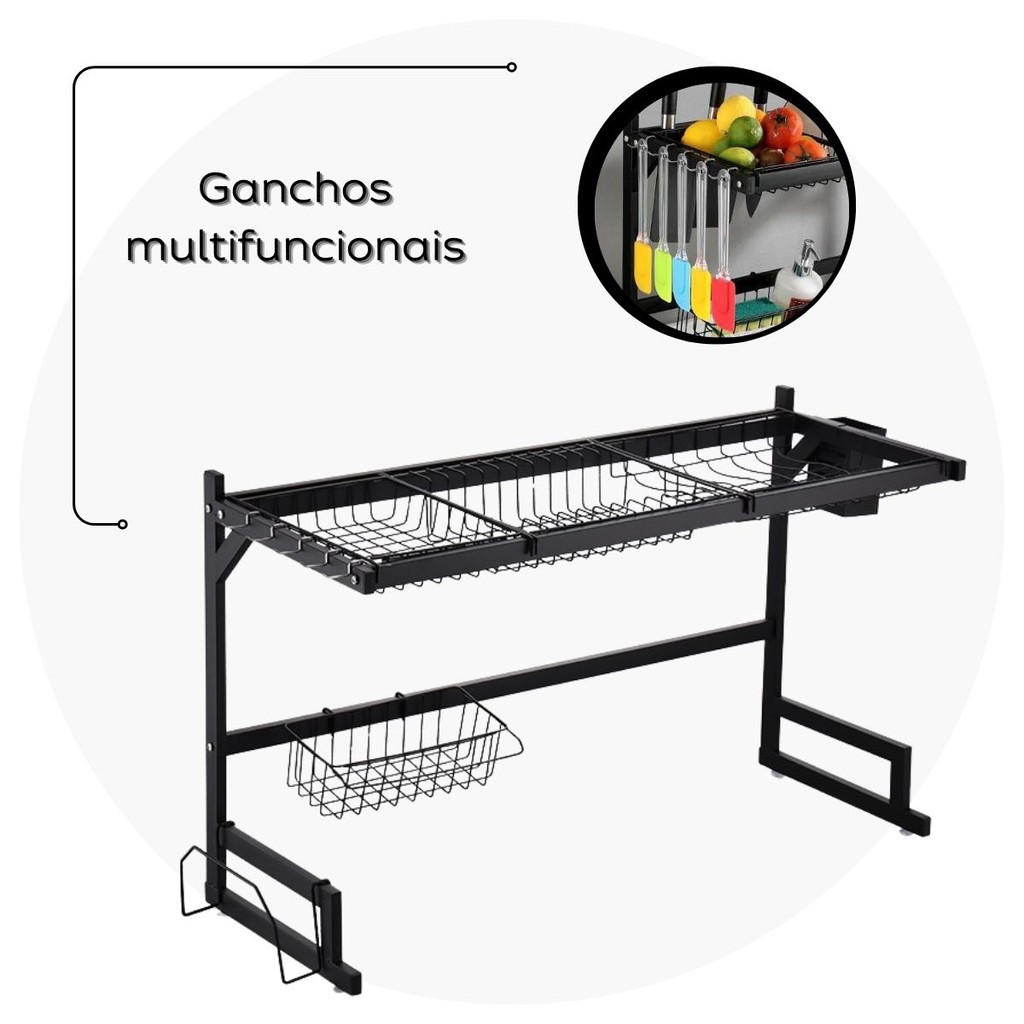 Escorredor de Louças Kitchen Rack Organizador 2 Andares Para Bancada 85cm ou 65cm