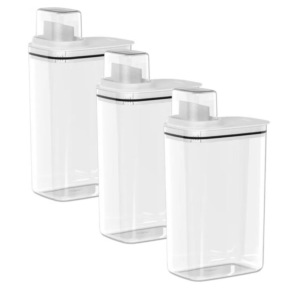 Kit 3 Dispenser para Sabão em Pó Água Sanitária Amaciante Desinfetante Flow com Dosador 2,3L Branco Hermético OU