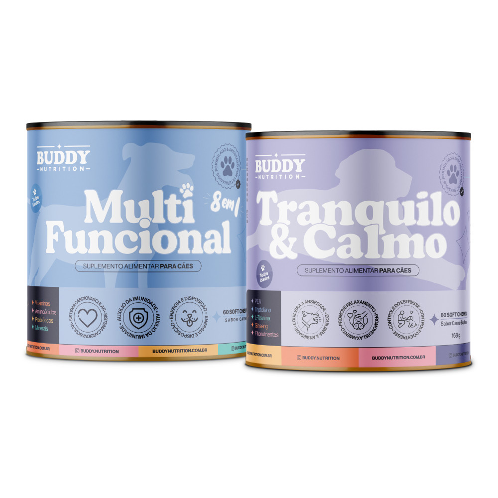 Kit Multi Funcional 8 em 1 + Tranquilo & Calmo - Suplemento Alimentar Para Cães - Buddy Nutrition