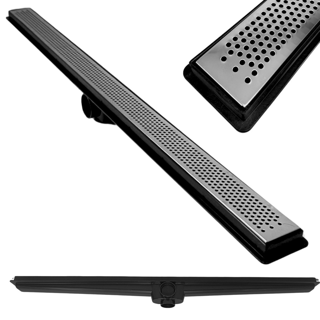 Ralo Linear 5x90 Seca Box Banheiro Inox Polido Bolinhas e Coletor Preto Saídas 40mm e Tela (5cm x 91cm) em Oferta na Shopee