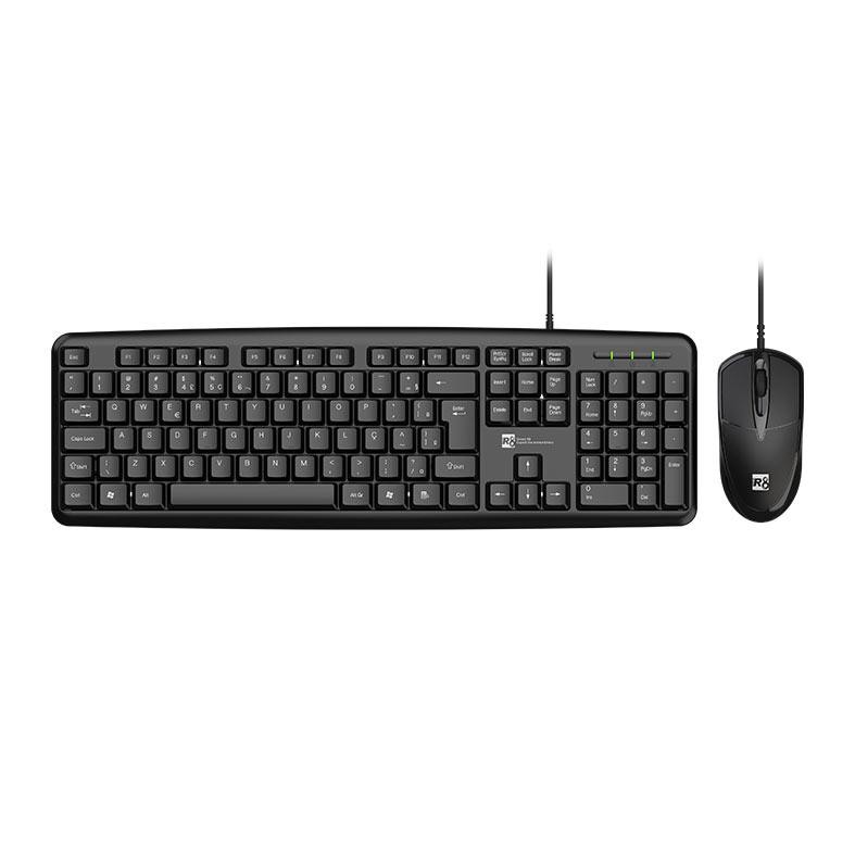 Kit Teclado e Mouse R8 1901, USB, ABNT2, Preto, R8-1901-BK