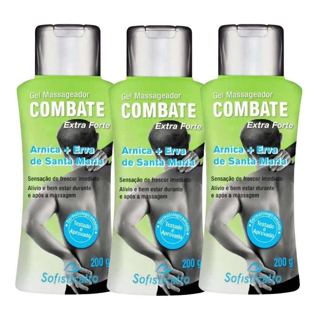 Kit 3 Gel Combate Erva De Santa Maria sofisticatto cosméticos 200 ml massageador corporal