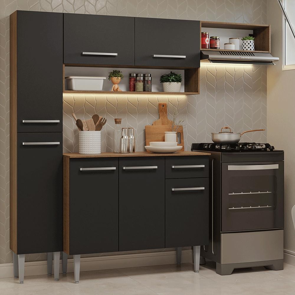Armário de Cozinha Completa 197 cm Rustic/Preto Emilly Madesa 02 em Oferta na Shopee