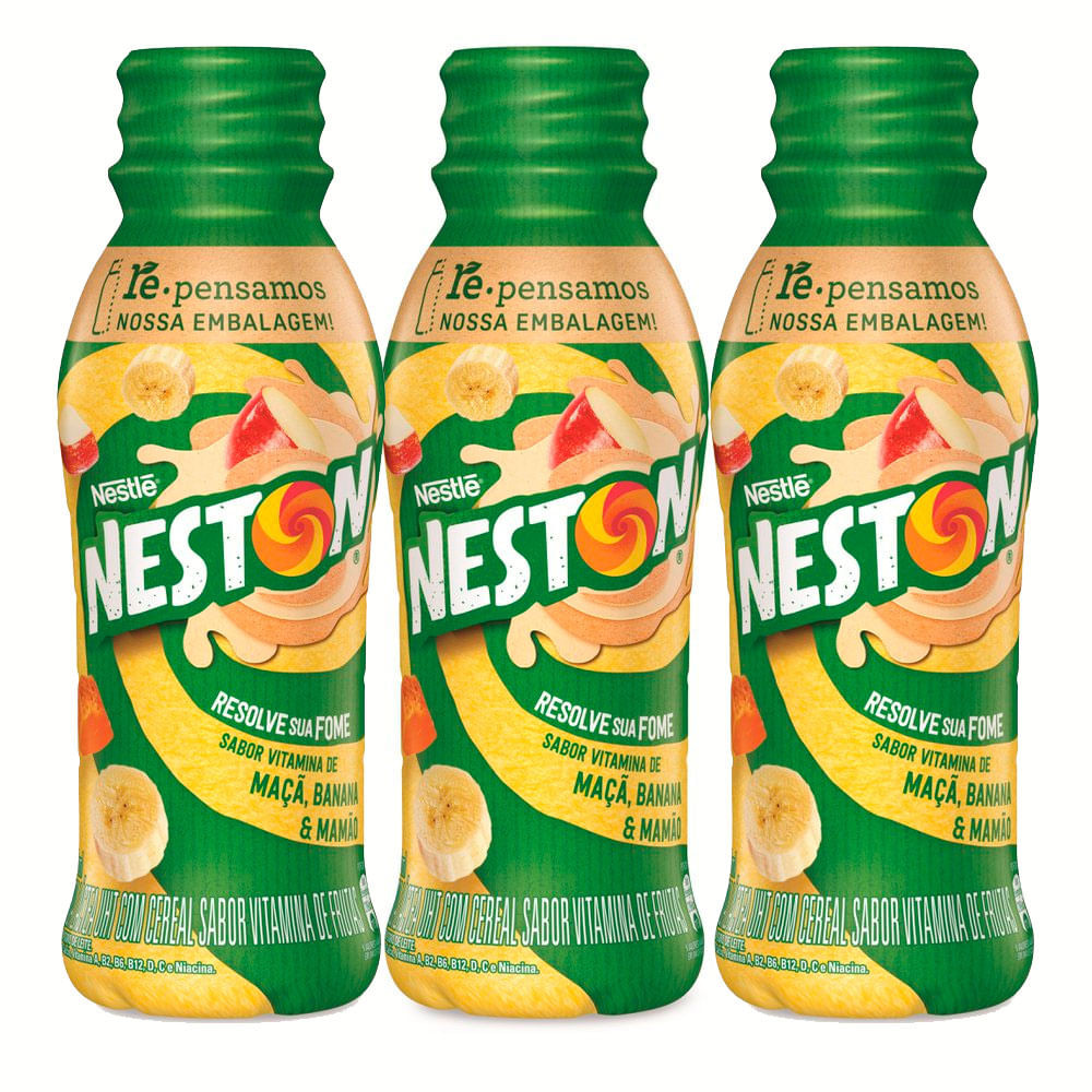 Kit 3 Bebida Láctea Nestle Neston Maçã, Banana e Mamão 280ml