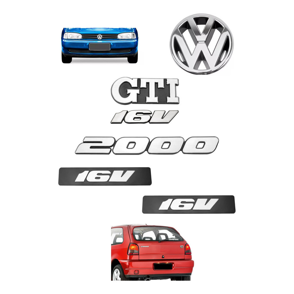 Emblemas Gti 16v 2000 + Lateral 16v + Vw Grade - Gol Bola G2