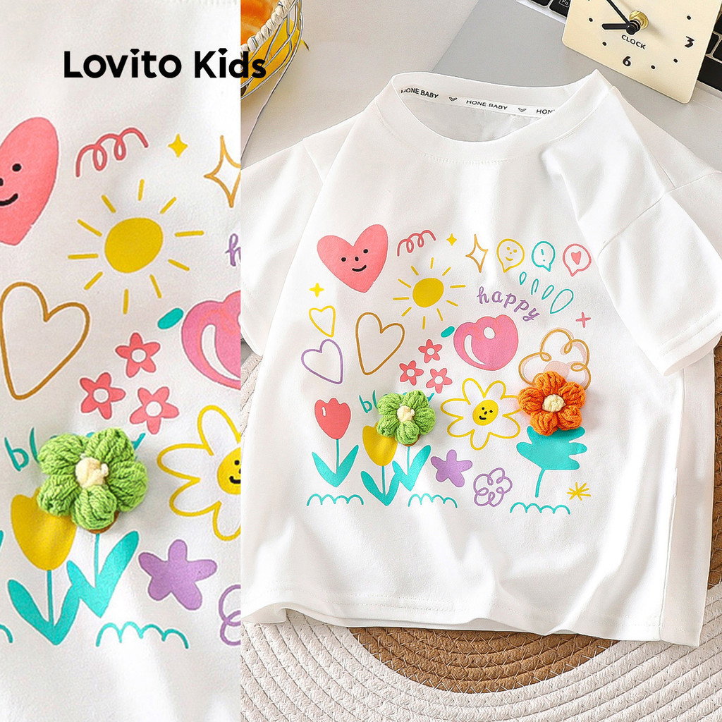 (New) Lovito Kids Camisa Casual Primavera/verão Camiseta Multicolorida para menina LNL115146