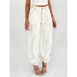 Coolestfemininay 8202 Calça Jeans Feminina  Mom Calca Com Bolsa 8202