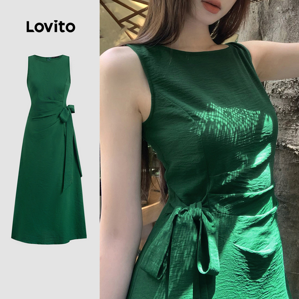 Lovito Vestido Casual Assimétrico de Primavera/verão em Verde Escuro para mulheres L150AD735 em Oferta na Shopee