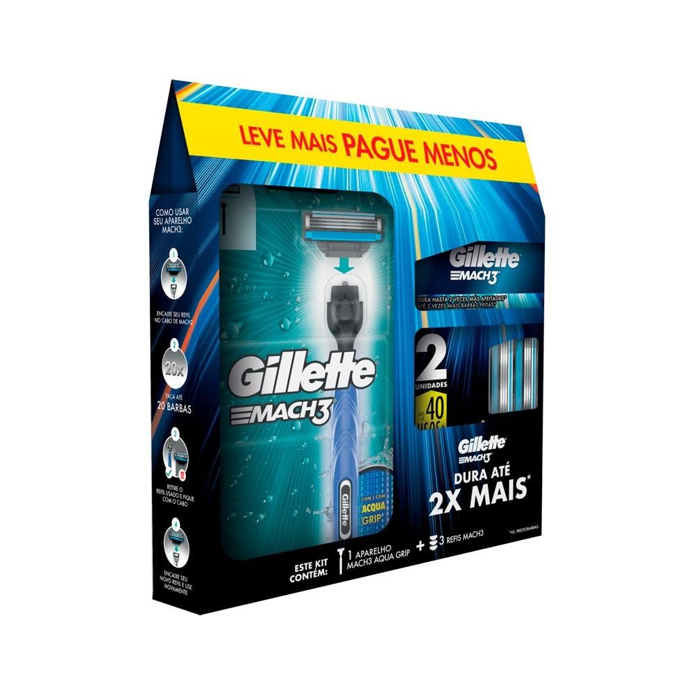 APARELHO GILLETTE MACH3 ACQUA GRIP + 3 REFIS ESPECIAL
