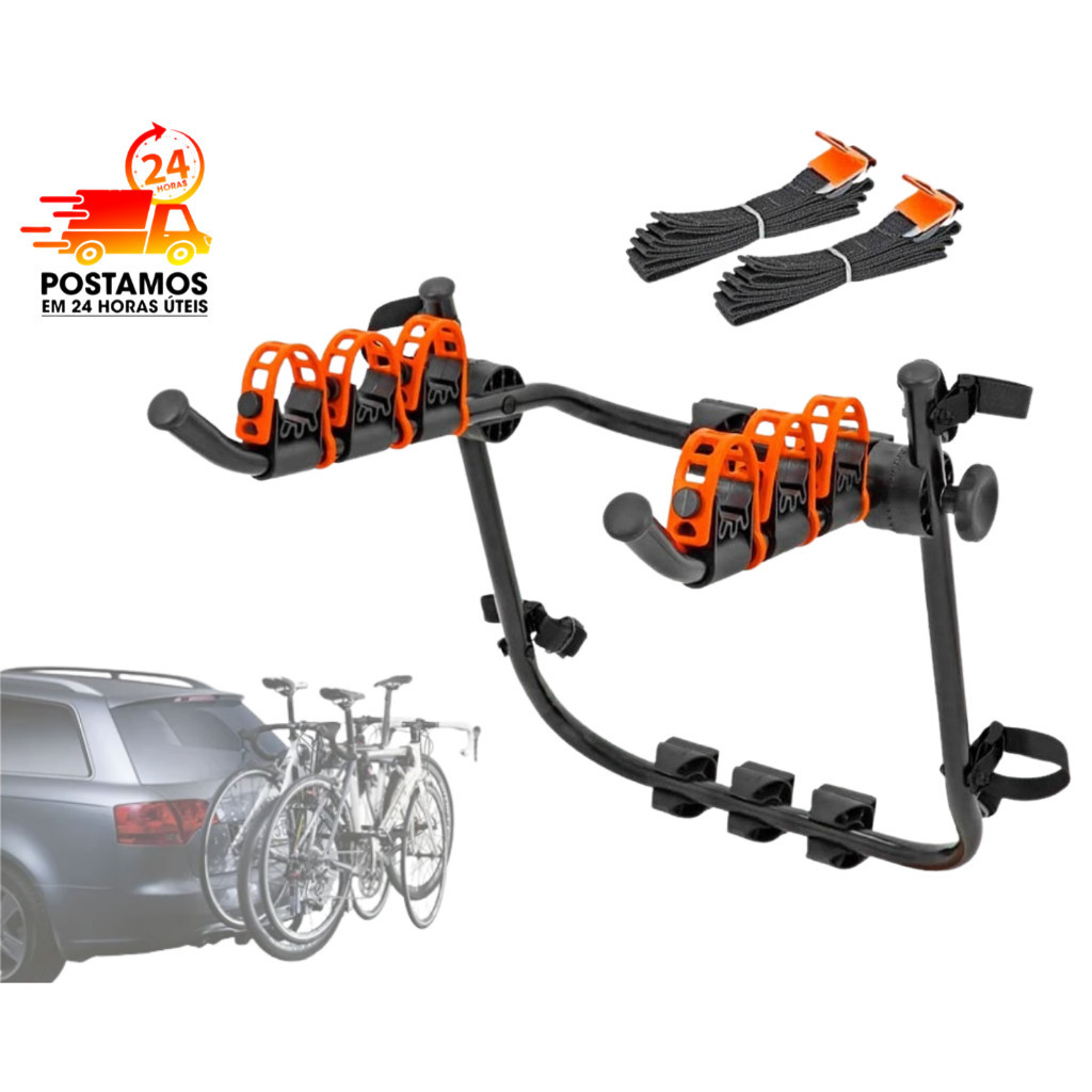 SUPORTE TRANSBIKE TODO PRETO CARRO HATCH SEDAN SUV PARA 3 BICICLETAS em Oferta na Shopee