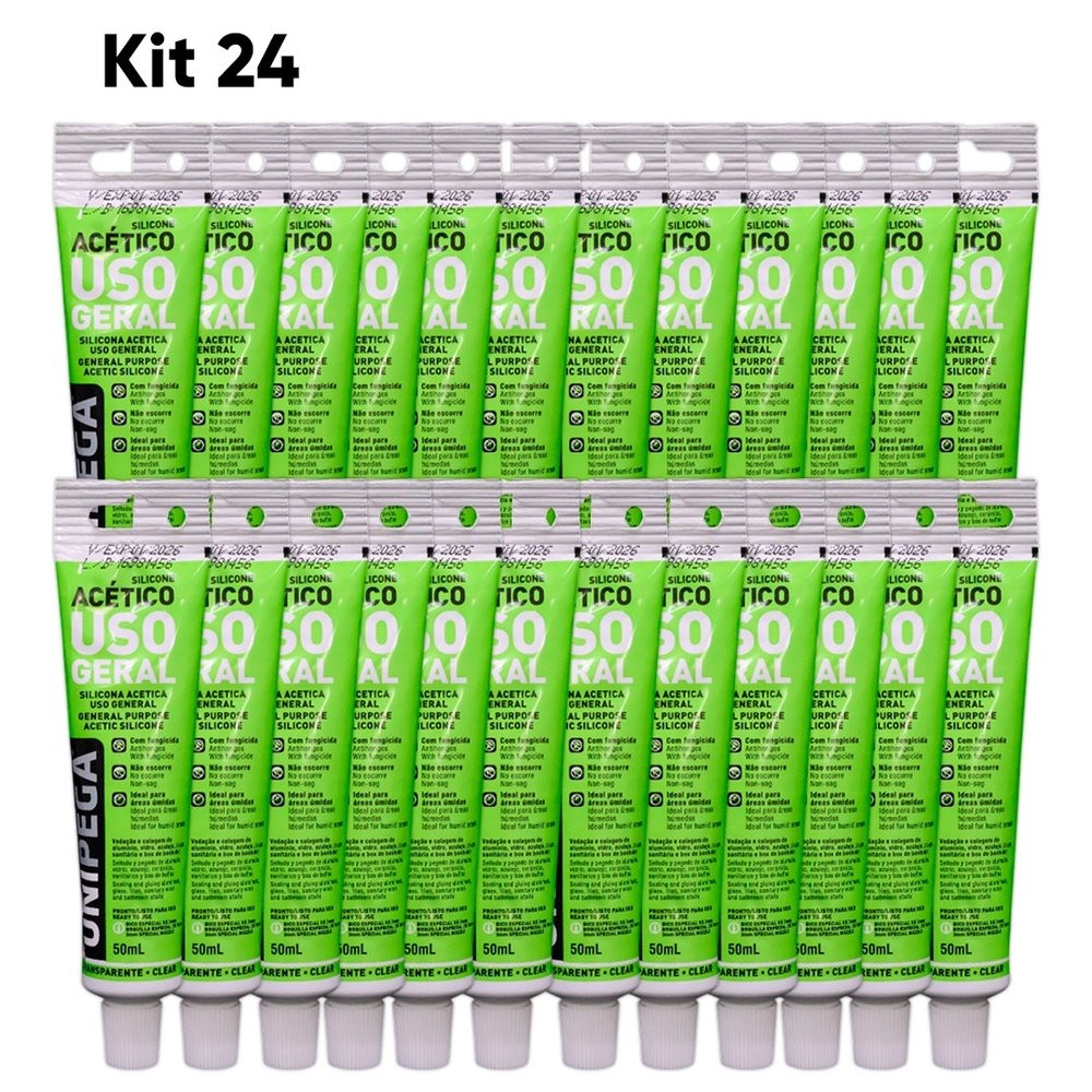 Silicone Acético Gancheira Caixa CX C/24PC Unipega Transparente