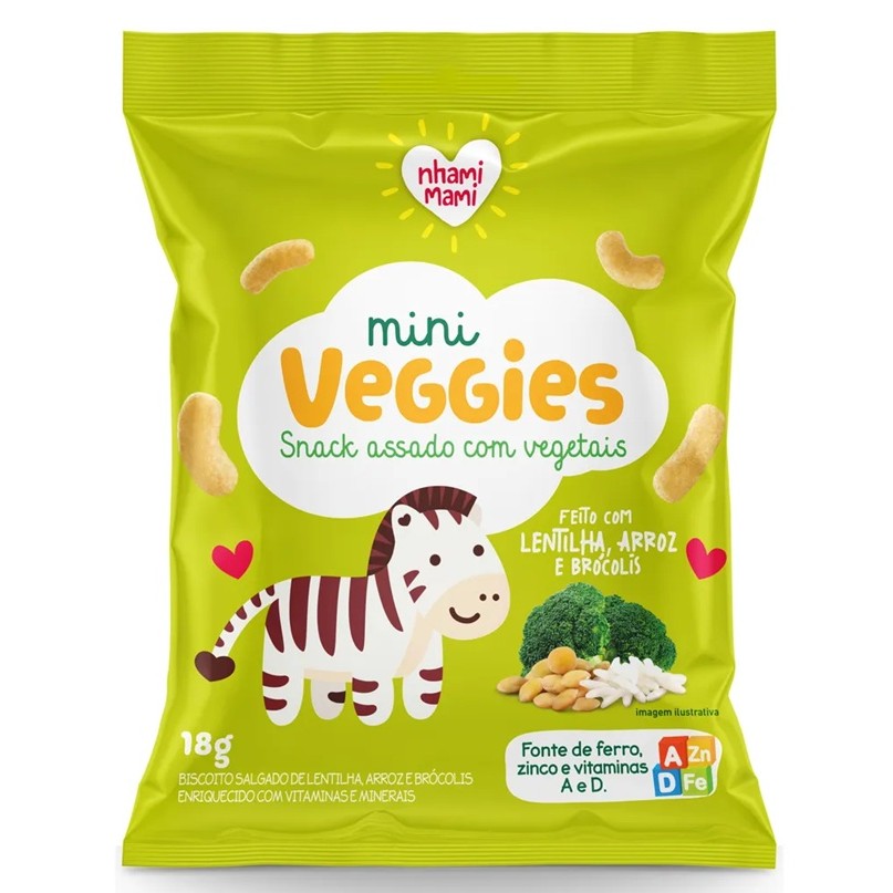 Mini Veggies Snack Lentilha Arroz E Brócolis 18g Nhami Mami