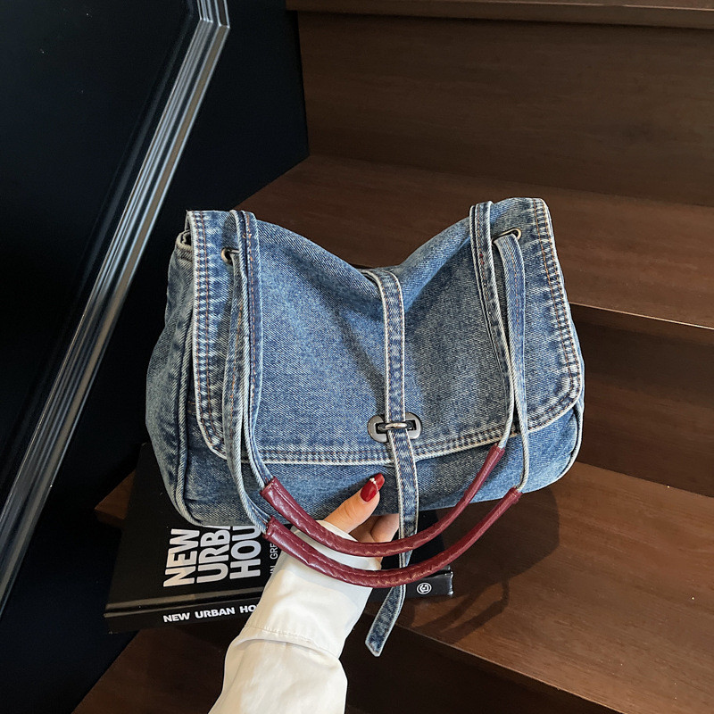 Novo estilo bolsa jeans grande capacidade bolsa de ombro bolsa mensageiro bolsa perdida