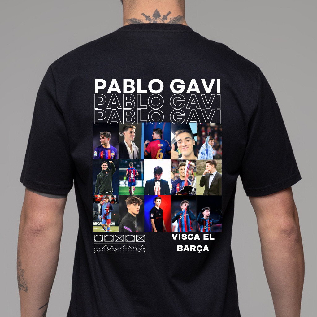 Camiseta Jogador Pablo Gavi Futebol Clube fotos Bola 100% Algodão