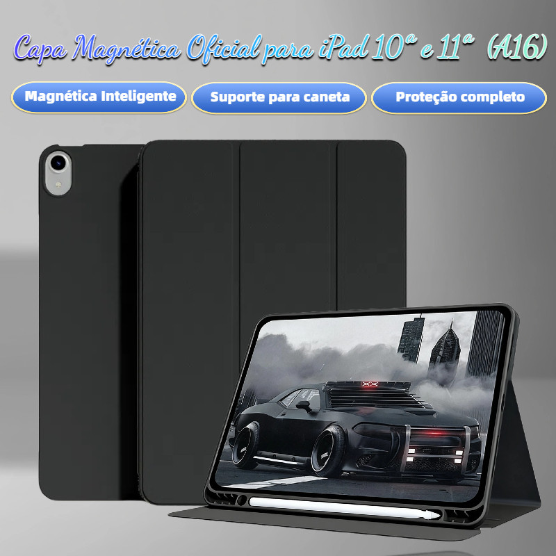 Capinha iPad 10 e 11（A16) , Capa Compatível com Trifold Magnética com Porta Caneta, Silicone Macio e Suporte Ajustável