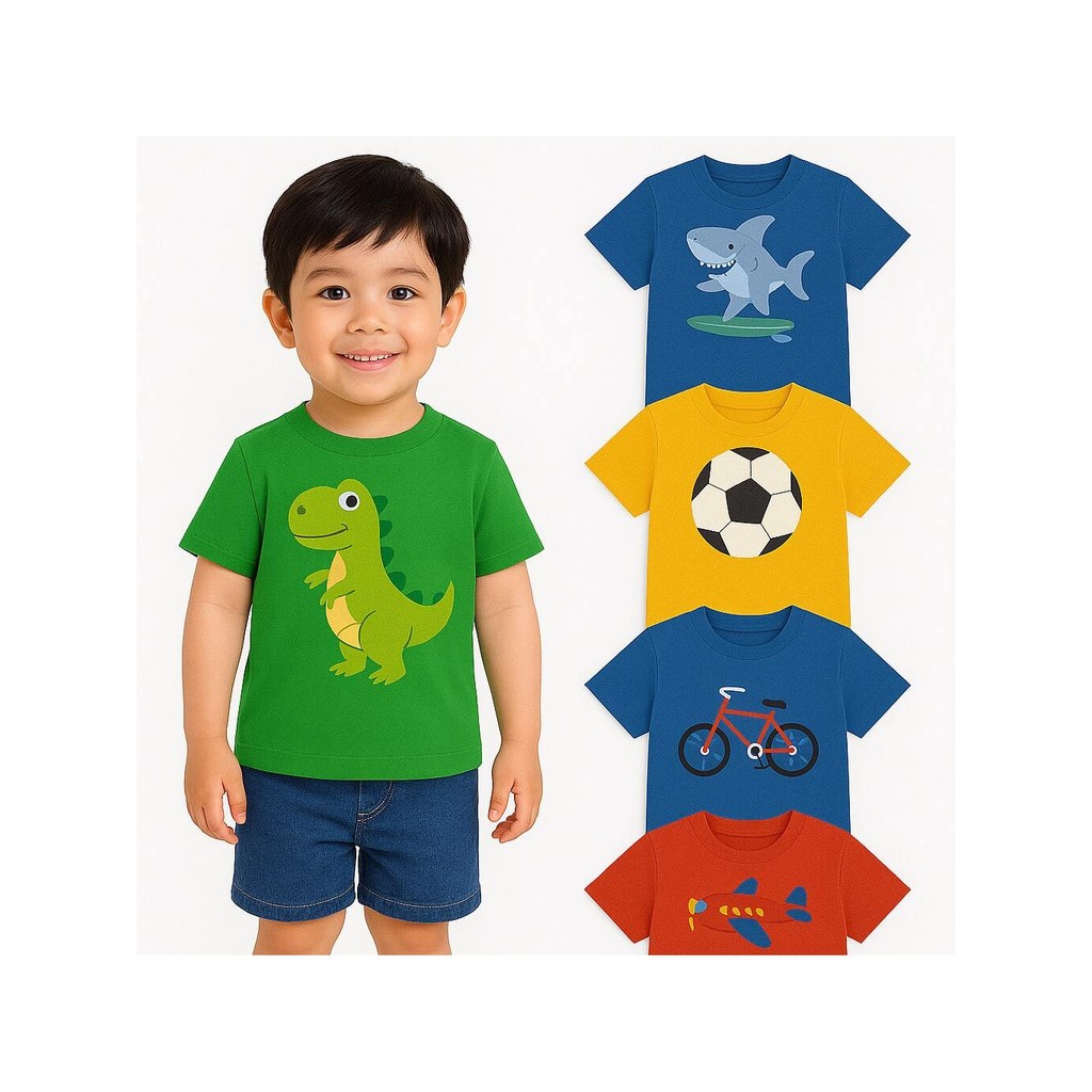 3 Camisetas de Malha Menino Verão Infantil Kit 3 Blusas para Meninos manga Curta Verão- Camisas Masculino Cores Sortidas