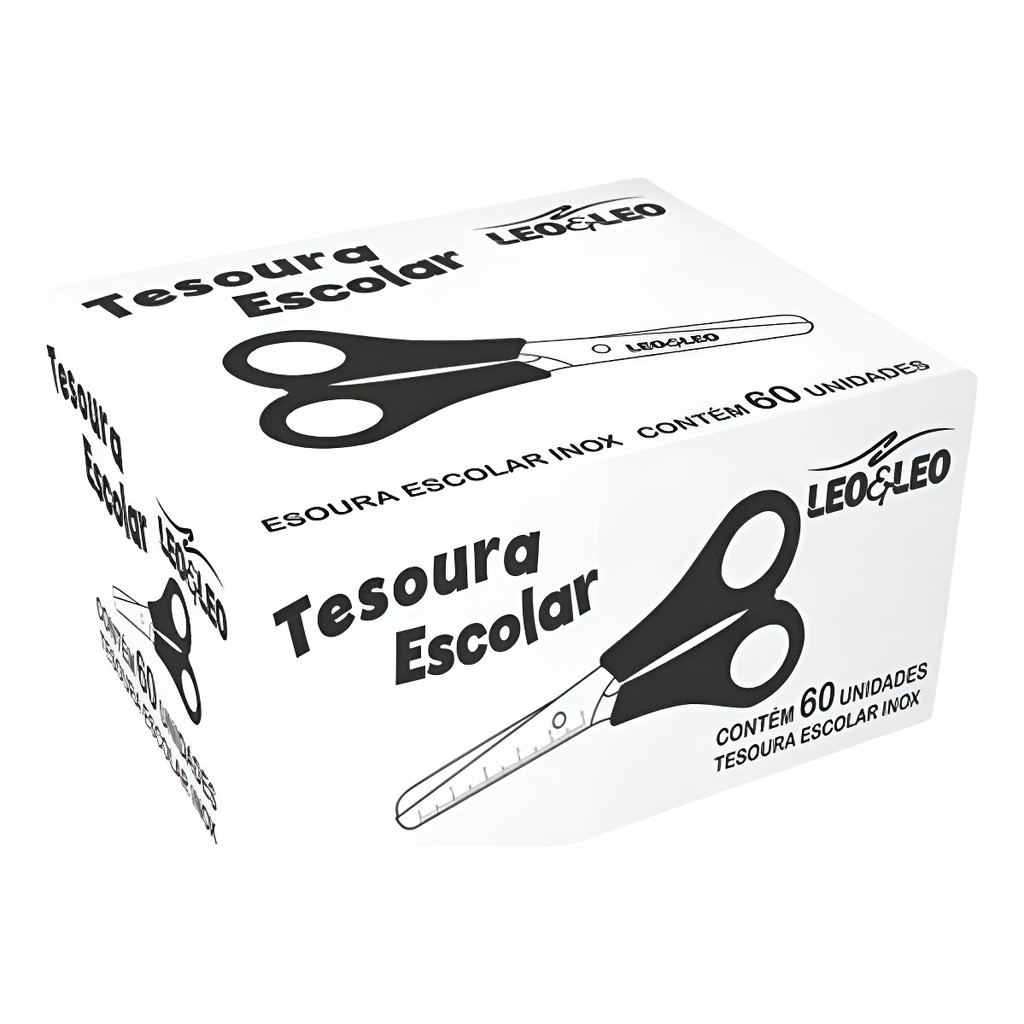 Caixa 60 Unidades Tesoura Pequena Preta Escolar - Leo & Leo