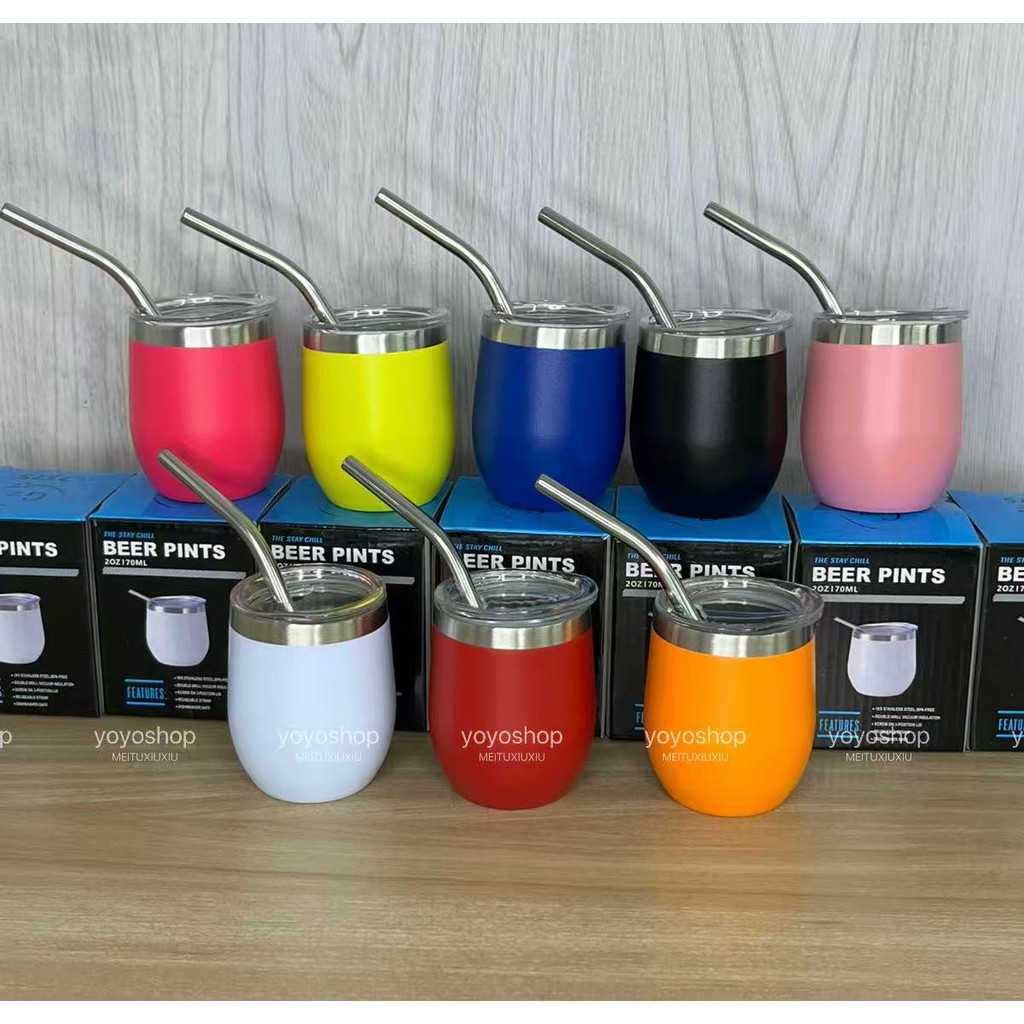 Mini Copo Ovo Cuia Térmica 70ml Em Inox Com Tampa Acrílica com Canudos de aço inoxidável，Mini Copo