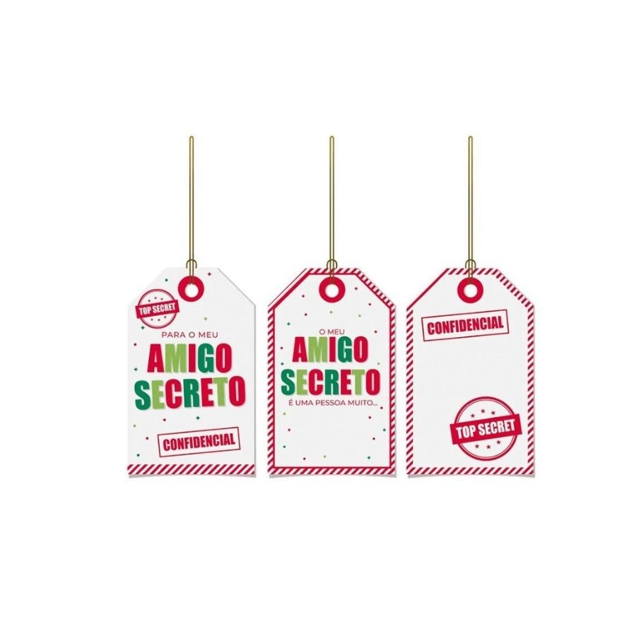 Tags Decorativa de Natal - Amigo Secreto - 8x5cm - 12 unidades - Cromus - Rizzo