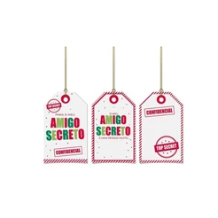 Tags Decorativa de Natal - Amigo Secreto - 8x5cm - 12 unidades - Cromus - Rizzo