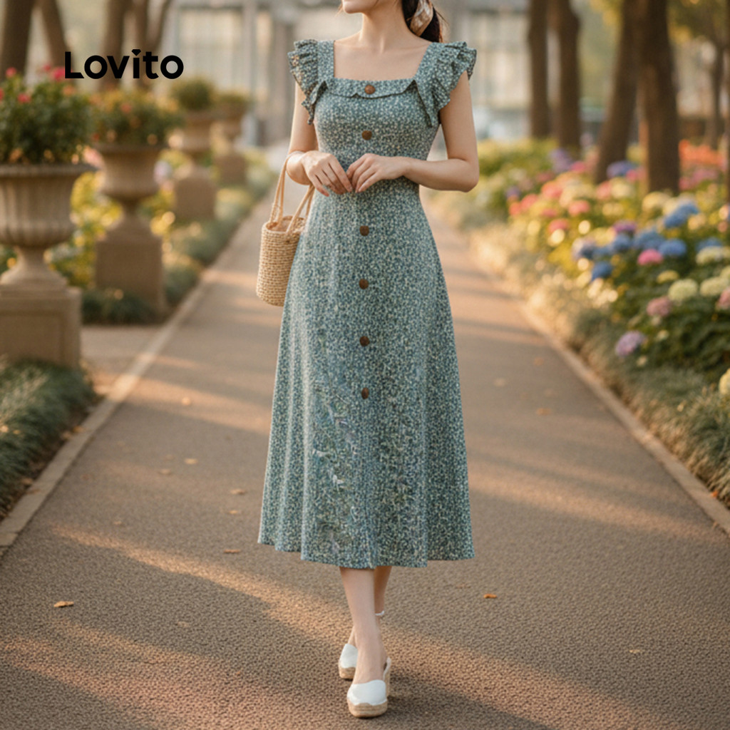 Lovito Vestido Casual de Botões para Mulheres Vestido de primavera/verão L161LD037 em Oferta na Shopee