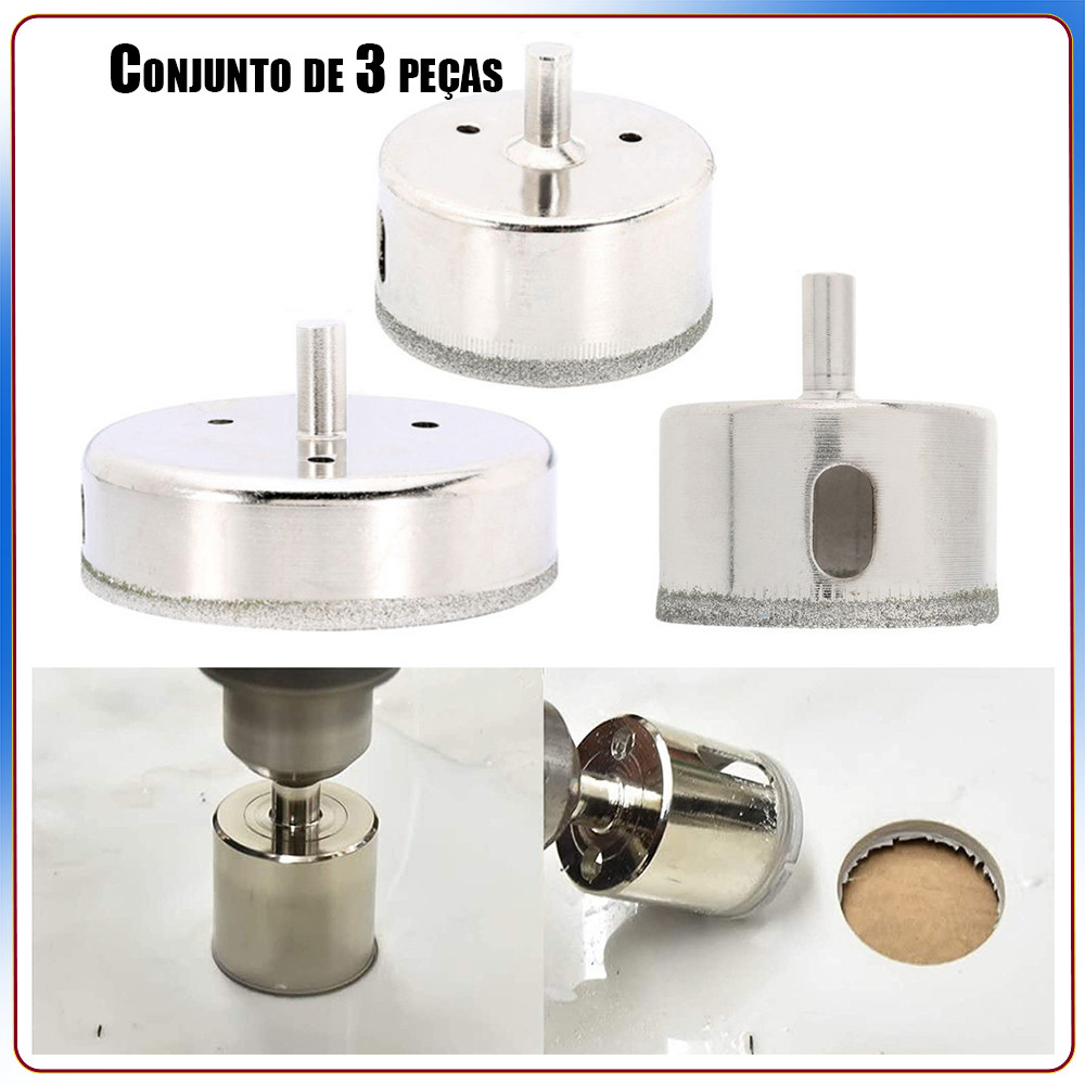 Conjunto de 3 peças de broca buraco viu vidro cerâmica perfurador mármore buraco viu 50/60/100mm