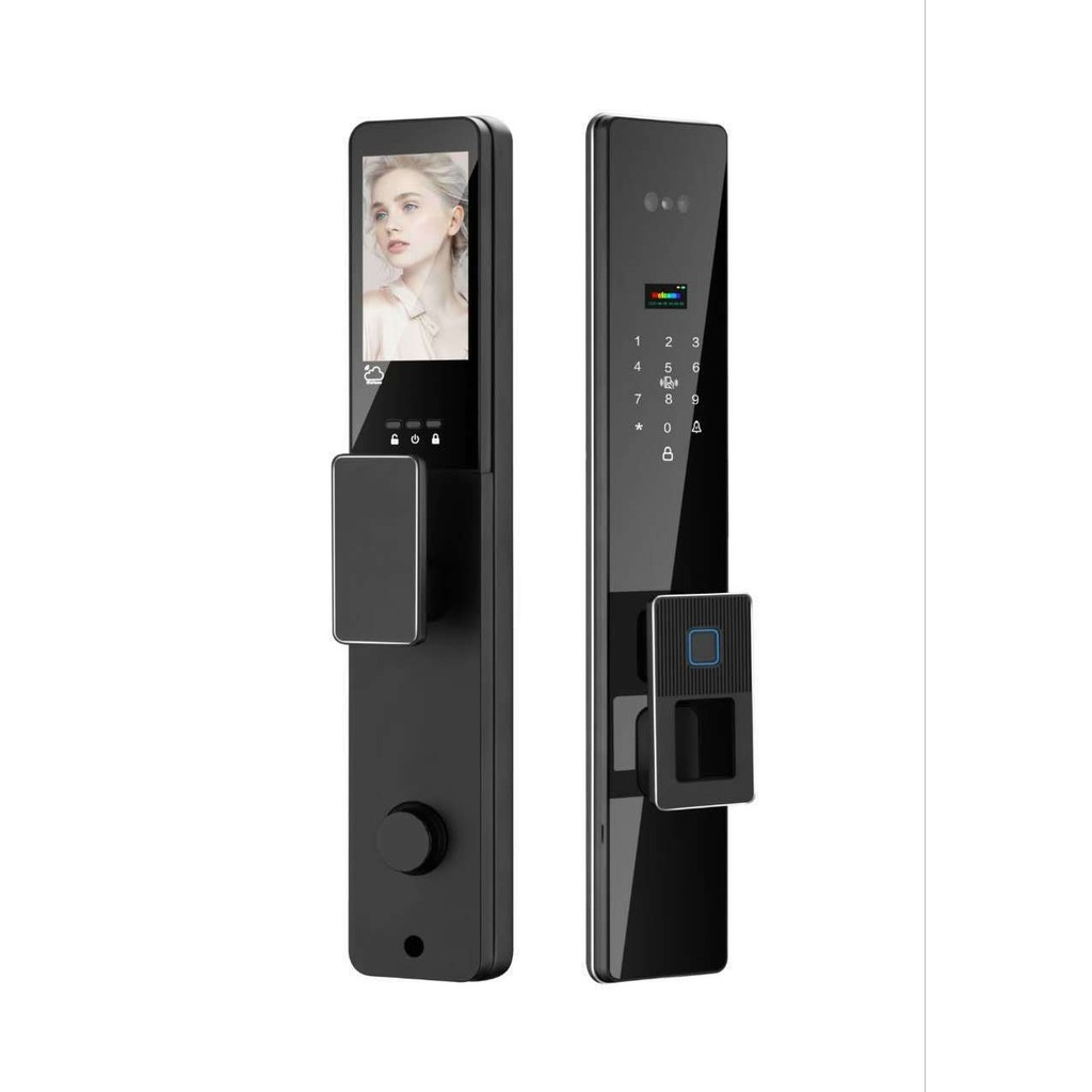 Imagem Fechadura Inteligente com Reconhecimento Facial, Impressão Digital e App - 9 Idiomas, Câmera de 2MP