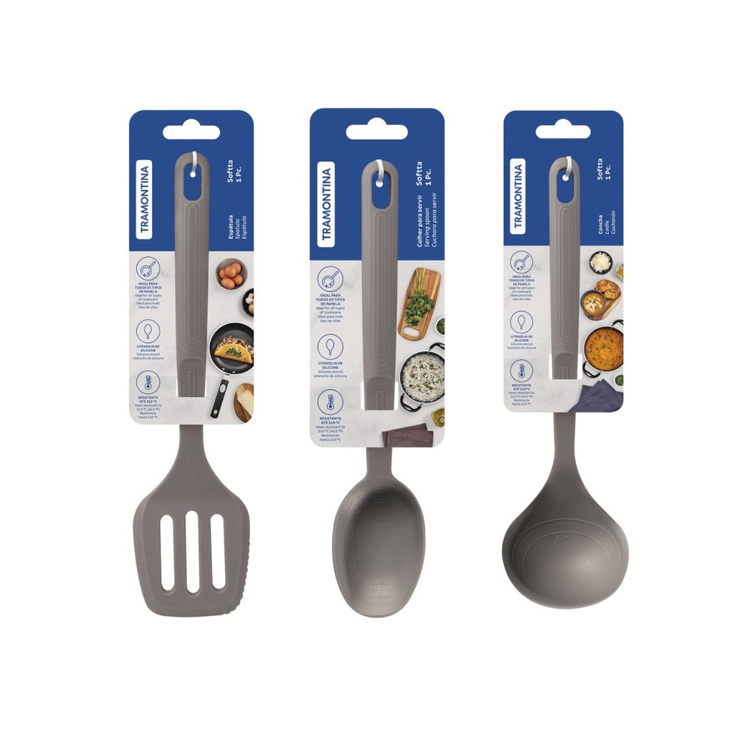 Jogo Utensílios de Silicone 3Pç Soffta Cinza Tramontina em Oferta na Shopee