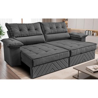 Sofá Retrátil e Reclinável 2,10m com Molas e Espuma D33 Thunder Velusoft Cinza Cama inBox em Oferta na Shopee