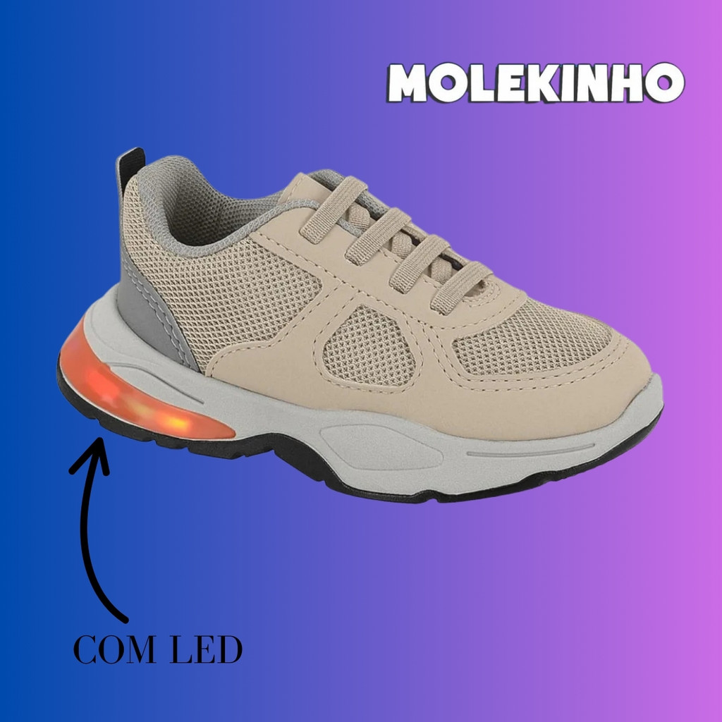 TENIS MOLEKINHO INFANTIL MENINO COM LED PISCA PISCA ORIGINAL 2645.202 CALCE FÁCIL