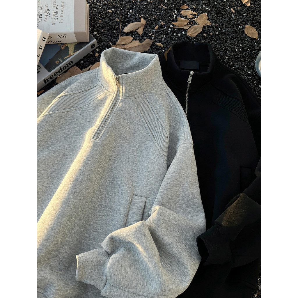 Gola pesada moletom masculino feminino outono americano meio zíper Casual topo americano Street Wear All-Match casal jaq