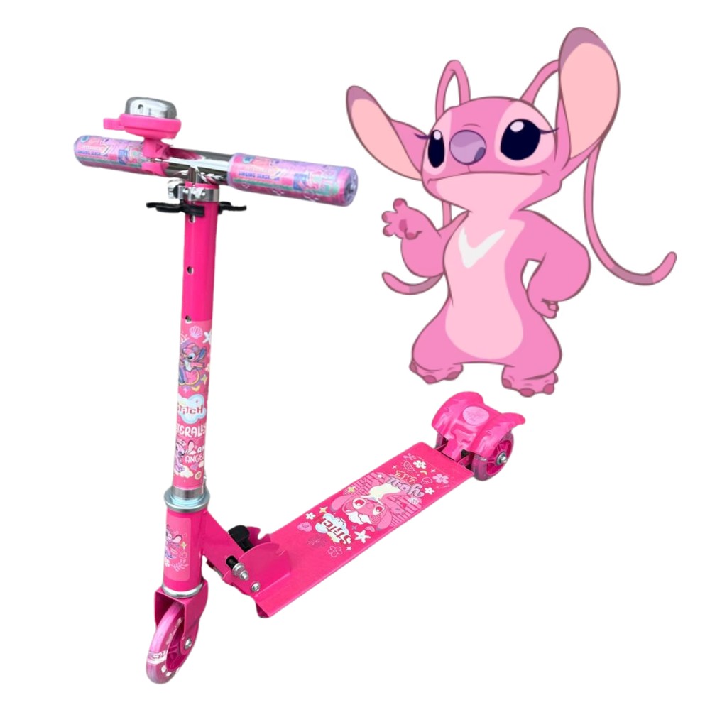 Patinete Infantil De Ferro 3 Rodas Com Luz E Buzina Stitch Rosa