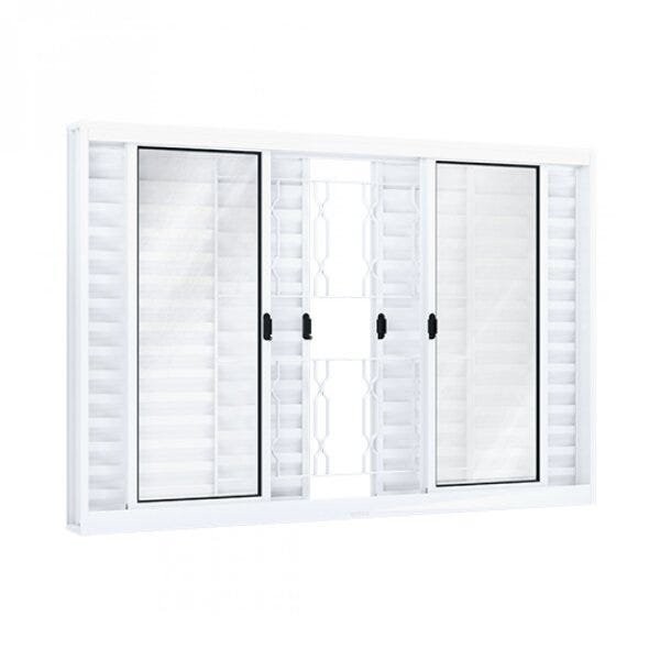 Janela de Aço Veneziana de Correr 100x120cm 6 Folhas com Grade Mosaico Riobras Branco 100cm x 120cm em Oferta na Shopee