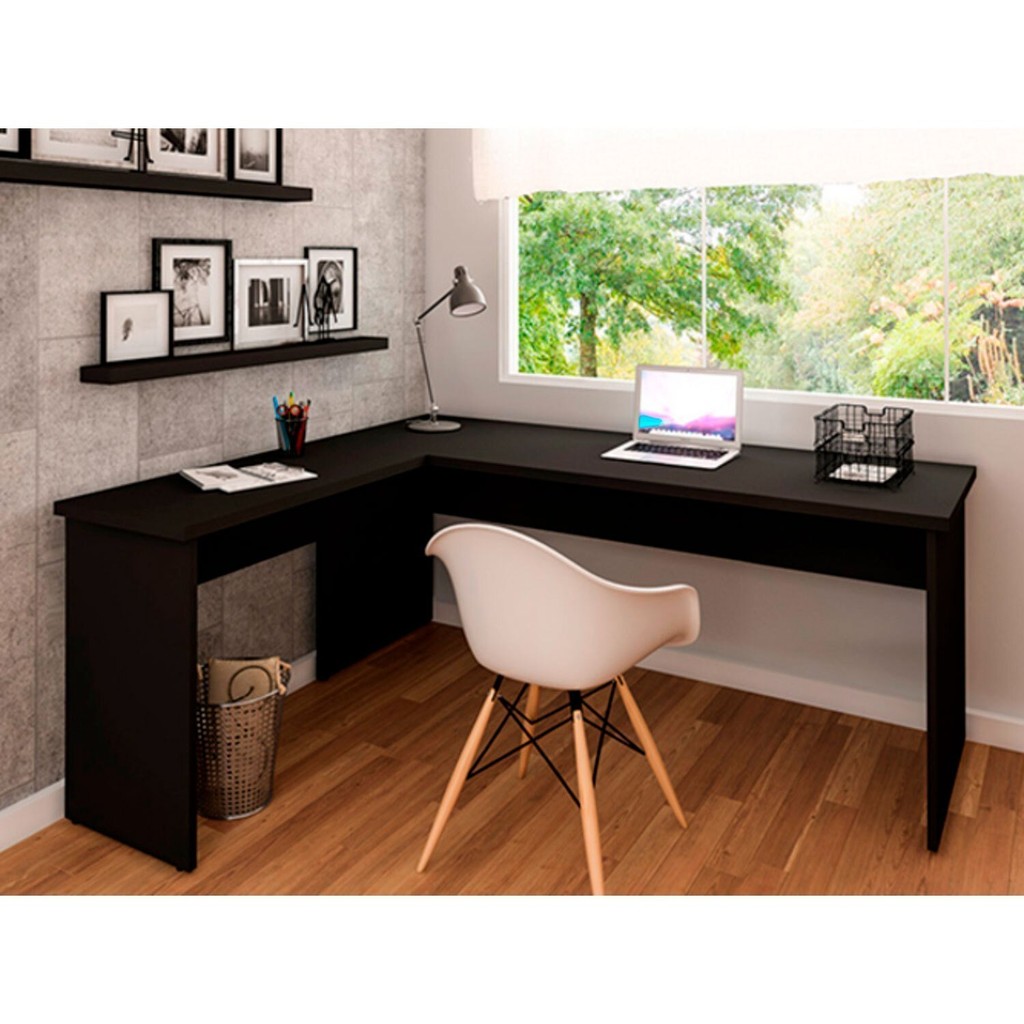 Escrivaninha Mesa Escritório em L 120x150cm Tampo 30mm Preto em Oferta na Shopee