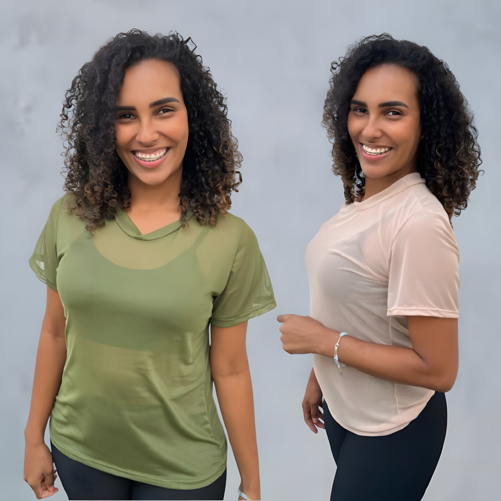 Kit Com 2 Camisão Fitnes Transparente Compridos Roupa De Academia Blusa De Tule em Oferta na Shopee