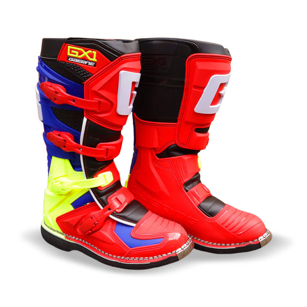Bota Gaerne Gx1 Evo Articulada Sola Costurada Vermelho Azul Amarelo Trilha Motocross