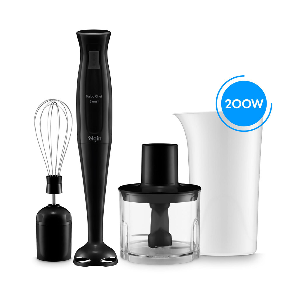 Mixer Turbo Chef 3 em 1 Preto - Mistura, Tritura e Bate 200W 220V em Oferta na Shopee