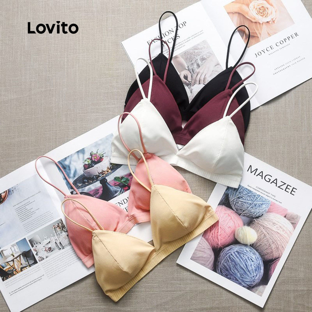 Lovito Sutiã de Pele Confortável Bralette Sem Fio Empurrador Conjunto de 3 Bralettes Macios para mulheres LCS25A20 em Oferta na Shopee