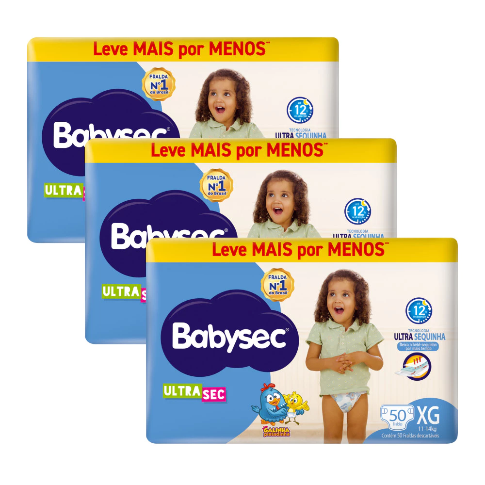 Kit 3x Fralda BabySec Ultrasec Hiper XG Galinha Pintadinha Leve Mais Pague Menos 50 Unidades