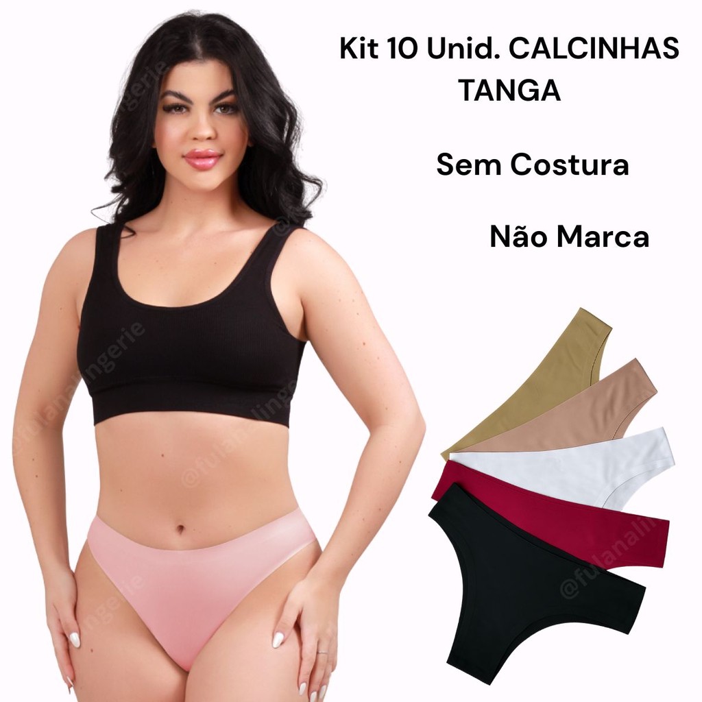 Kit 5/10 Calcinha Sem Costura Corte a Laser Tanga ou Fio Não Marca - Import T/F