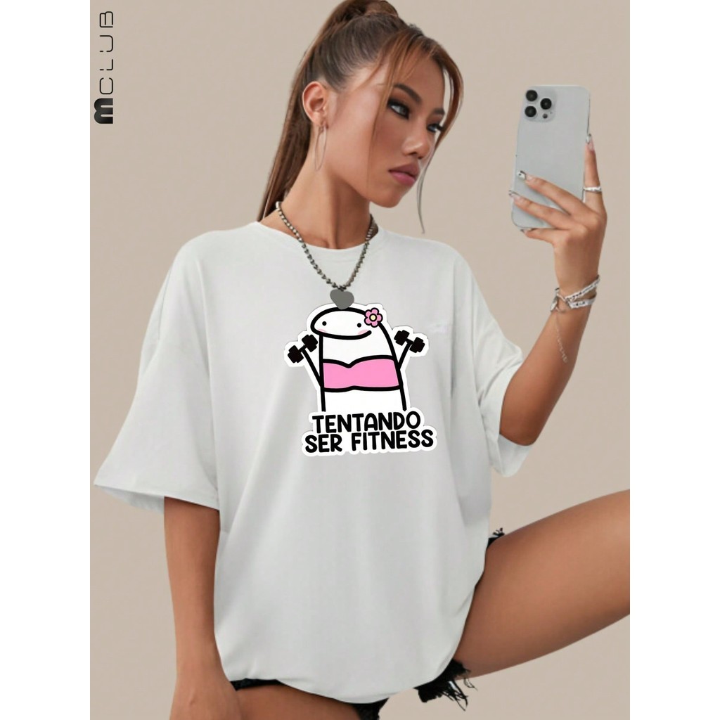 Camiseta Feminina Academia Tentando ser Fitness Streetwear Estampada Tshirt Algodão Camisa Blogueira