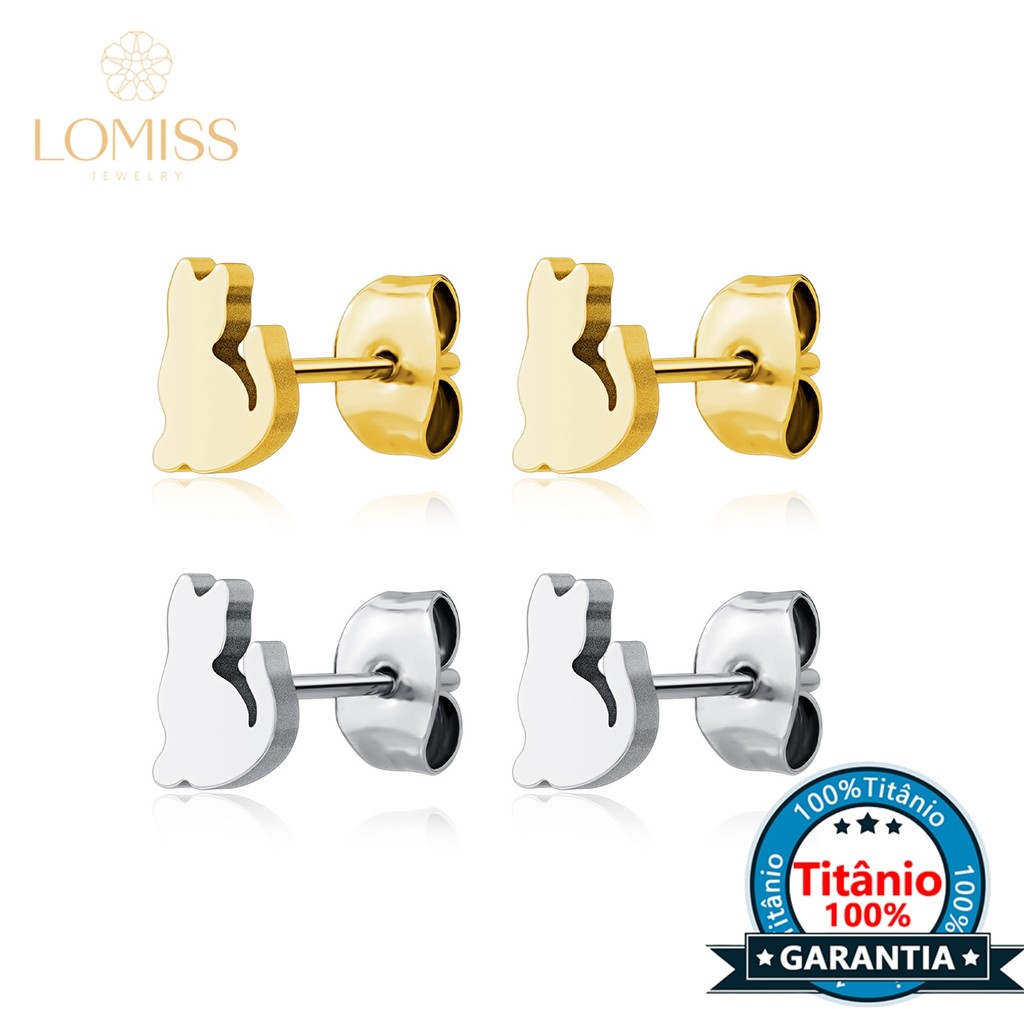 Dourado Brinco Dourado Folheados Gato Brincos Femenino Titânio