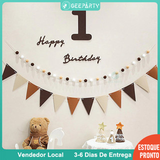 GeeParty Retro Marrom Café Feliz Aniversário Bandeira Banner Carta De Feltro Número De Decorações De Festa em Oferta na Shopee