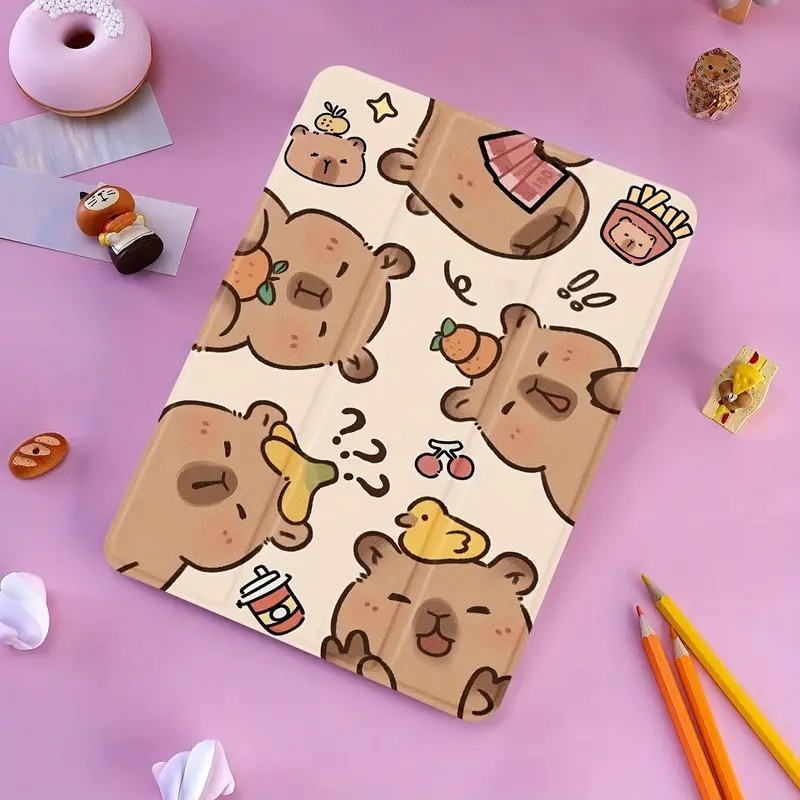 Capa Capinha Silicone Flip Cartoon para Tablet Samsung  Galaxy Tab S6 Lite A9 PLUS S9 S10 FE PLUS +Case Slot para Caneta