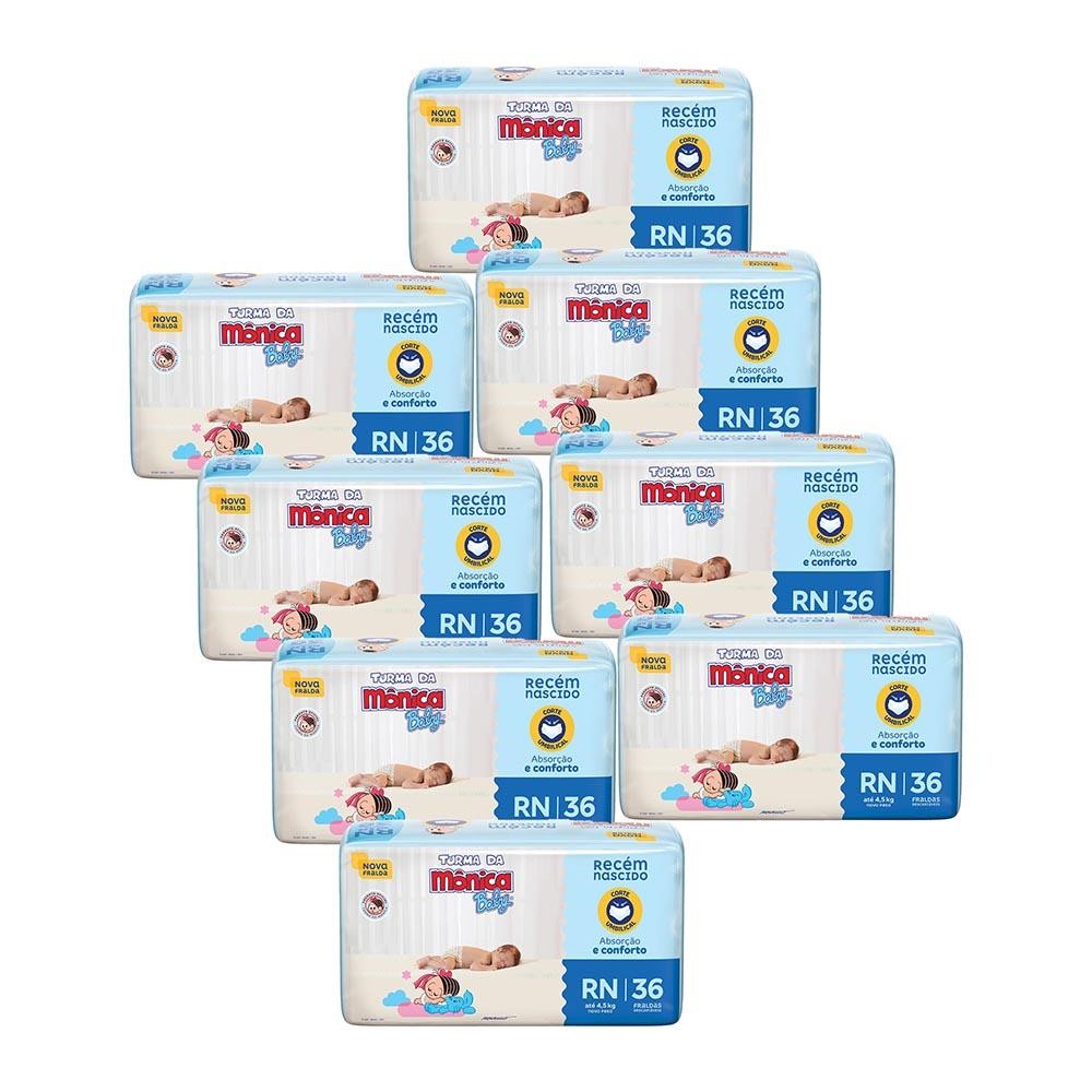 Kit 8 Fraldas Turma da Mônica Baby Jumbo RN com 36un cada em Oferta na Shopee