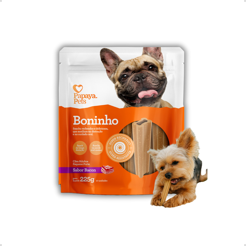 Petisco Natural Snack para Cachorro Adulto Mordedor Duro Boninho Sabor Bacon Papaya Pets 225g em Oferta na Shopee